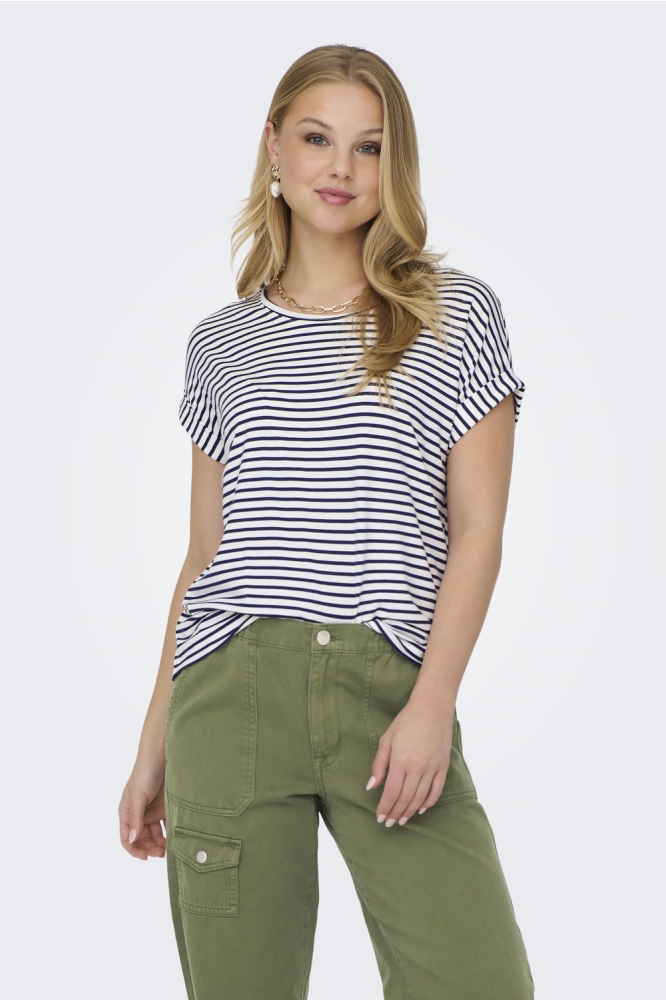 ONLMOSTER STRIPE S/S O-NECK TOP JRS 15206243 CLOUD DANCER